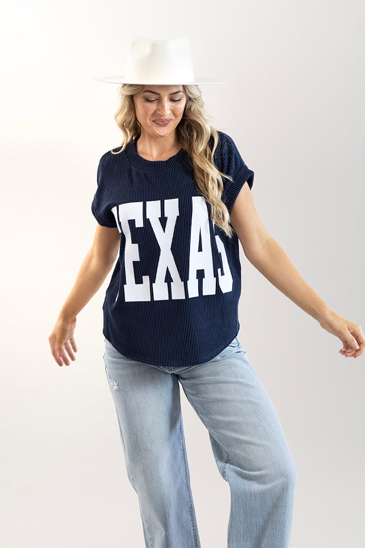 Texas Short Sleeve Ribbed T-Shirt - Navy