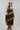 A woman  wearing a chocolate  brown maxi dress with olive green lace trim, styled with a stone/beige cowboy hat and brown boots -Lace_Trim_Maxi_Dress_-_Brown_Chartreuse-FleaStyle