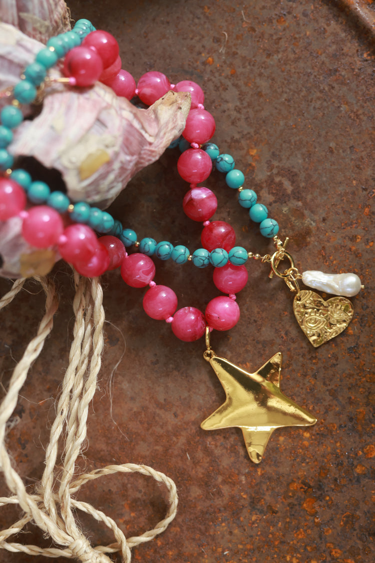 Necklace Turquoise-Toggle-Necklace-with-Heart-and-Pearl-Charm-Fleastyle 