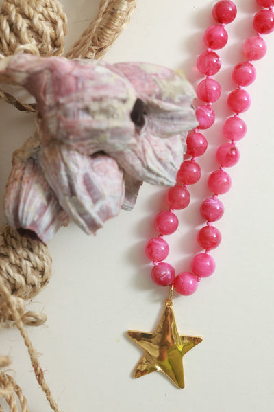 Star Pendant Beaded Necklace - Hot Pink – Flea Style
