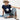 A woman wearing a classic mock neckline knit sweater, easy short sleeves and a bold ivory star, a beige cowboy hat, light-wash denim pants, and brown cowboy boots with blue star embroidery, sitting on a white studio floor--Star_Short-Sleeve_Knit_Sweater_-_Navy-FleaStyle