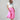 A woman wearing a bright pink pleated midi skirt with a white graphic t-shirt and an ivory cowboy hat-A-Line Midi Skirt - Hot Pink-FleaStyle