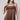 A woman wearing a brown satin camisole top with lace trim, a brown straw cowboy hat, and a green beaded necklace-Lace Trim Flowy Camisole Top - Brown