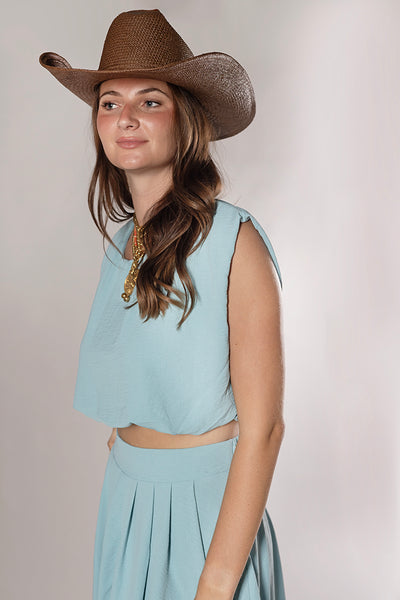 Balloon Crop Top - Blue – Flea Style