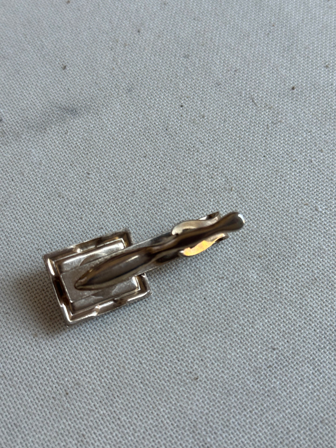 Vintage Matte Silver Tie Bar with Amber and Rhinestone Details