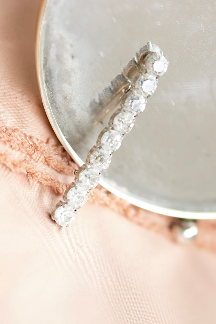 Vintage Aged Silver Bling Bar Brooch- Flea Style