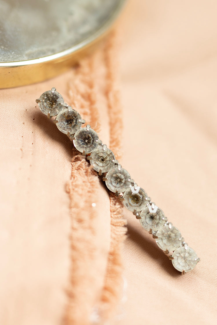 Vintage Aged Silver Bling Bar Brooch- Flea Style