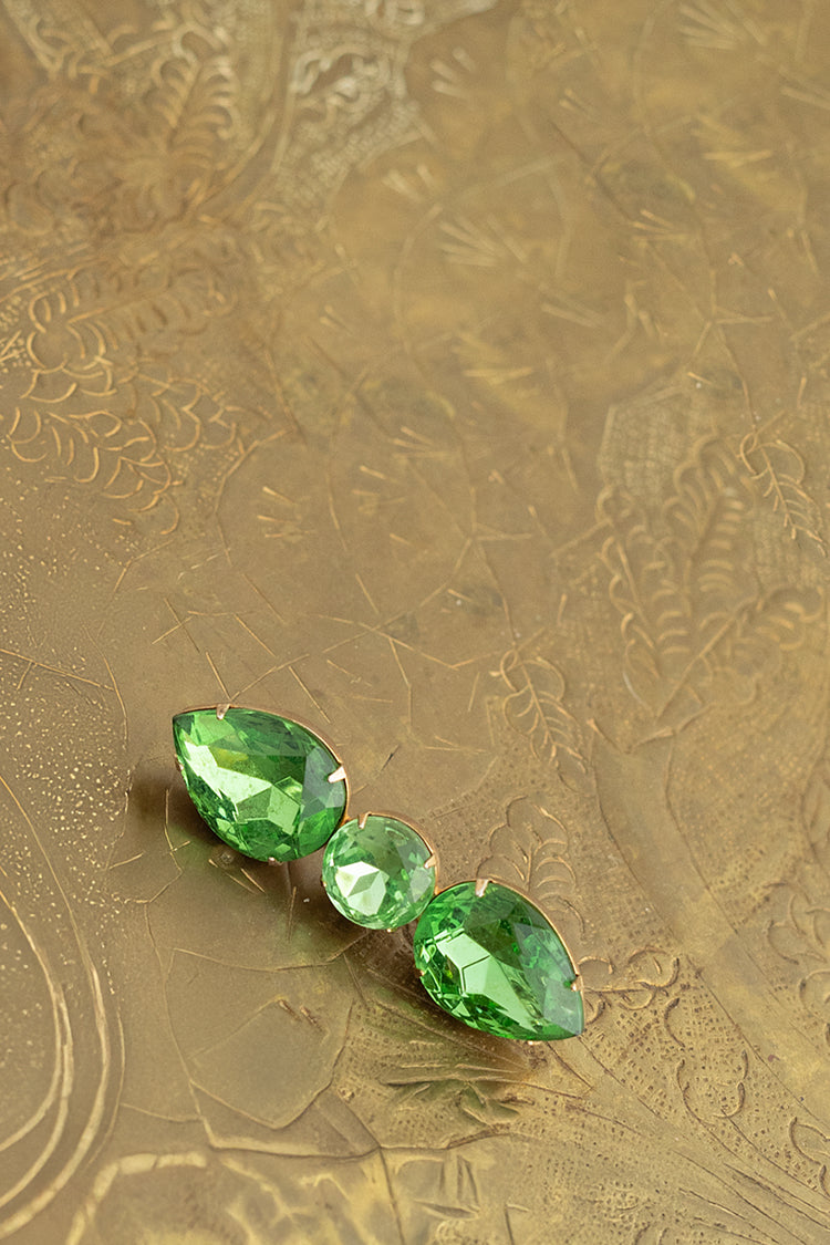 Vintage Green Rhinestone Linear Brooch -Flea Style