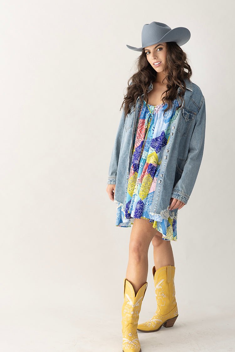 Bandana Print Chiffon Mini Dress Large Bandana Print Chiffon Mini Dress Large