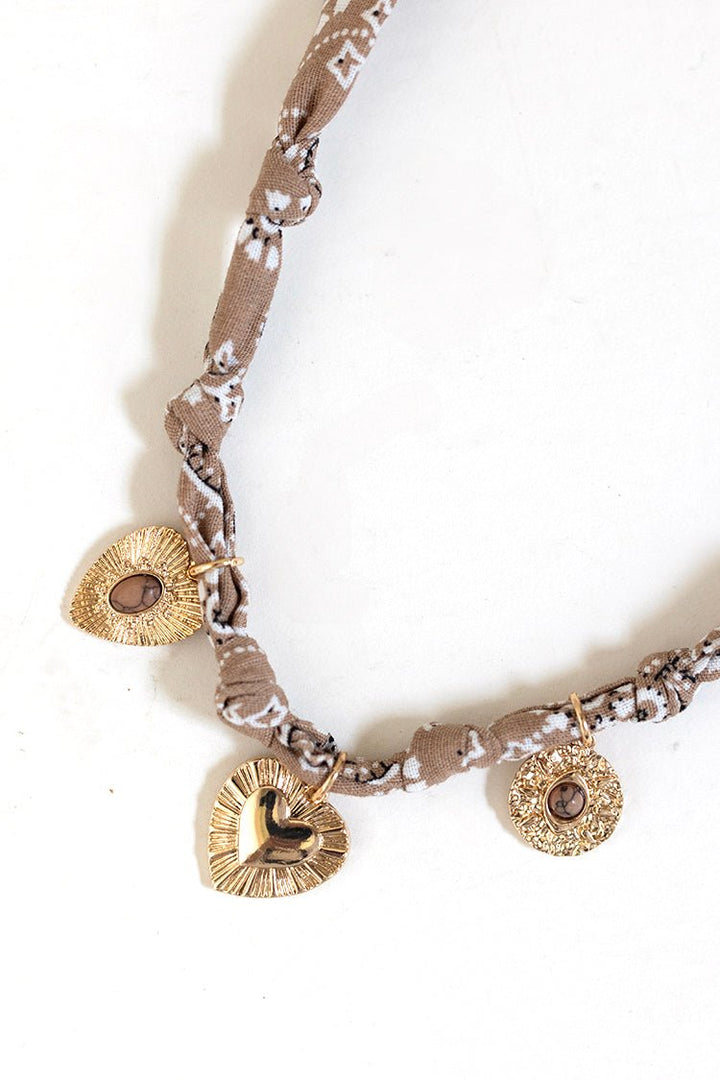 Beige Bandana Heart Charm Necklace - Flea Style
