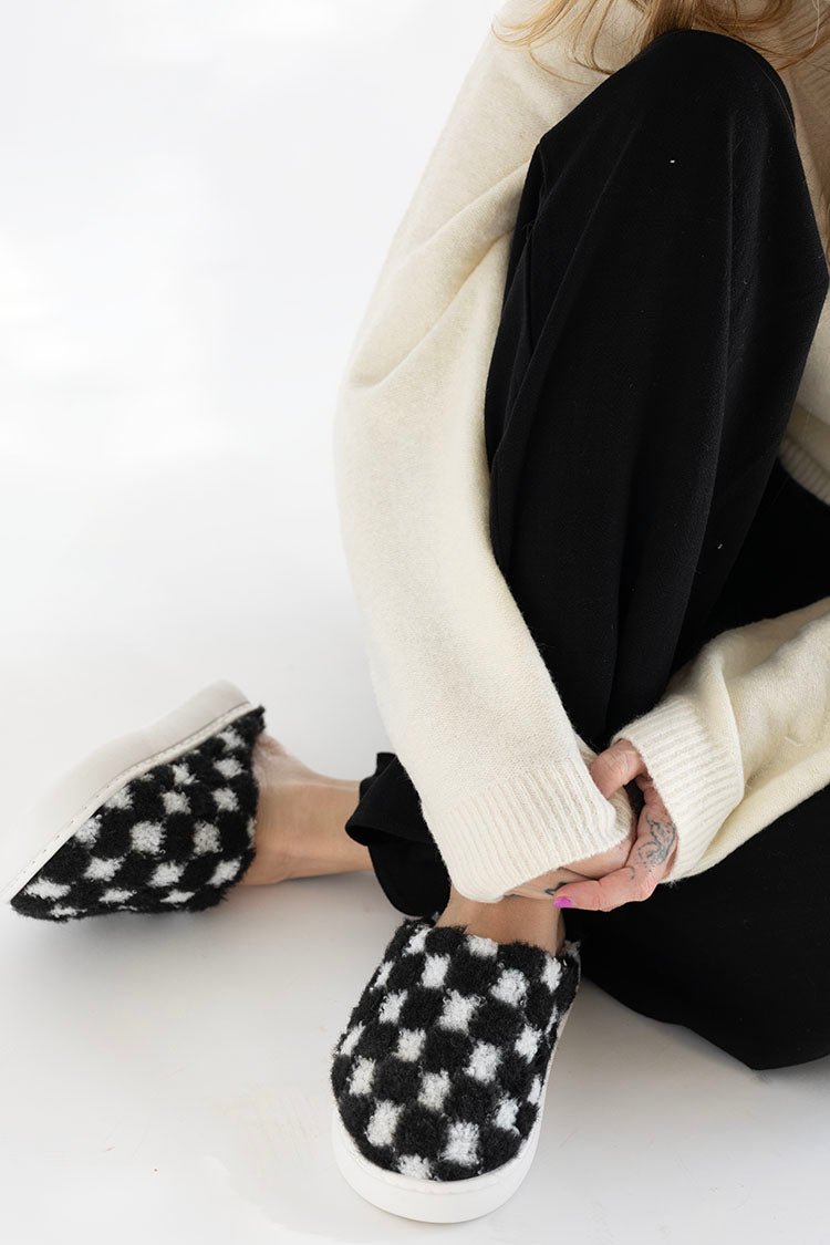 Black and White Checkered Slippers - Flea Style