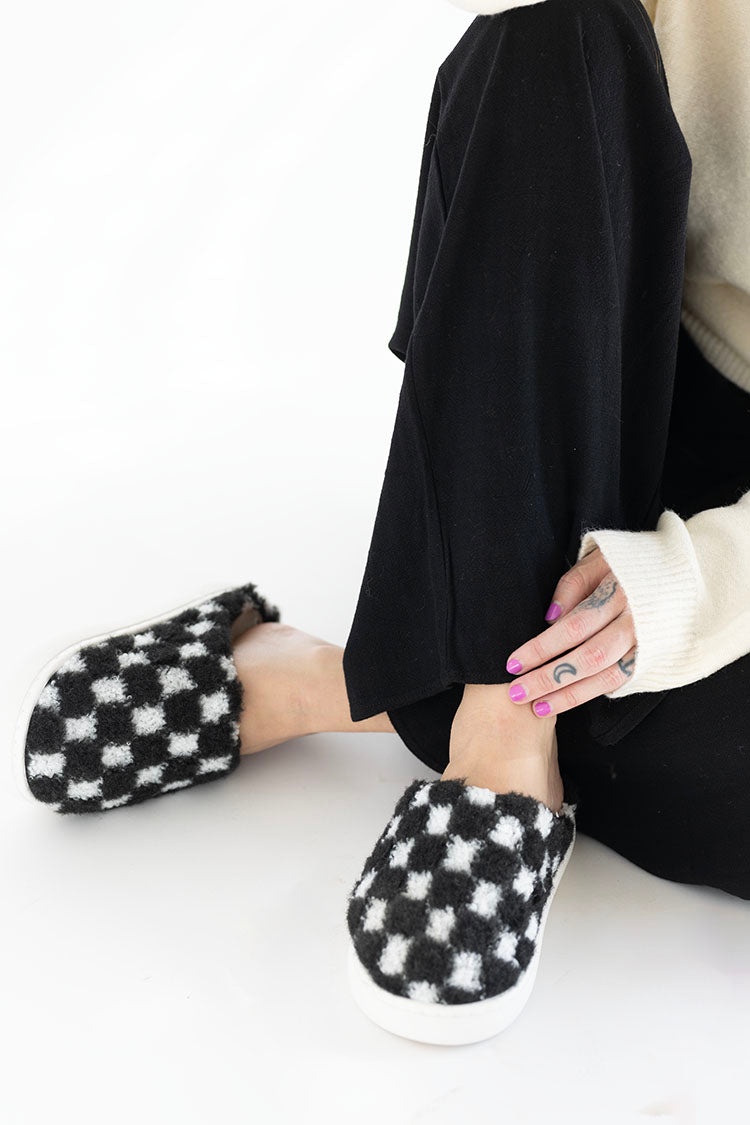 Black and White Checkered Slippers - Flea Style