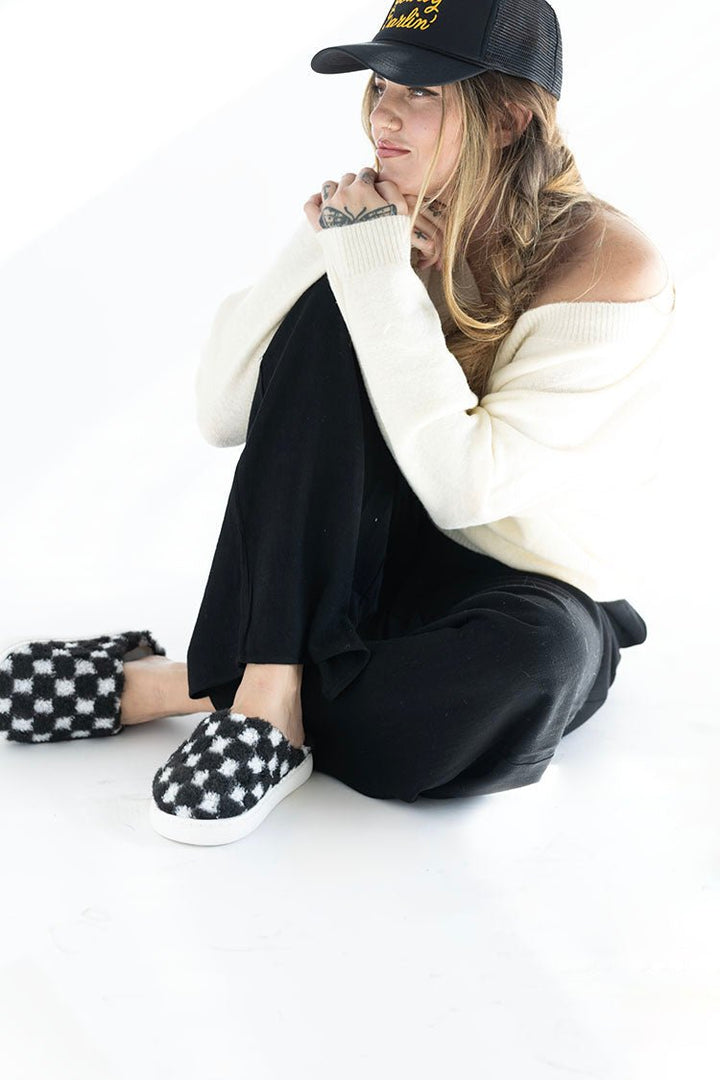 Black and White Checkered Slippers - Flea Style