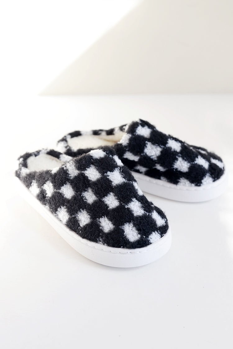 Black and White Checkered Slippers - Flea Style