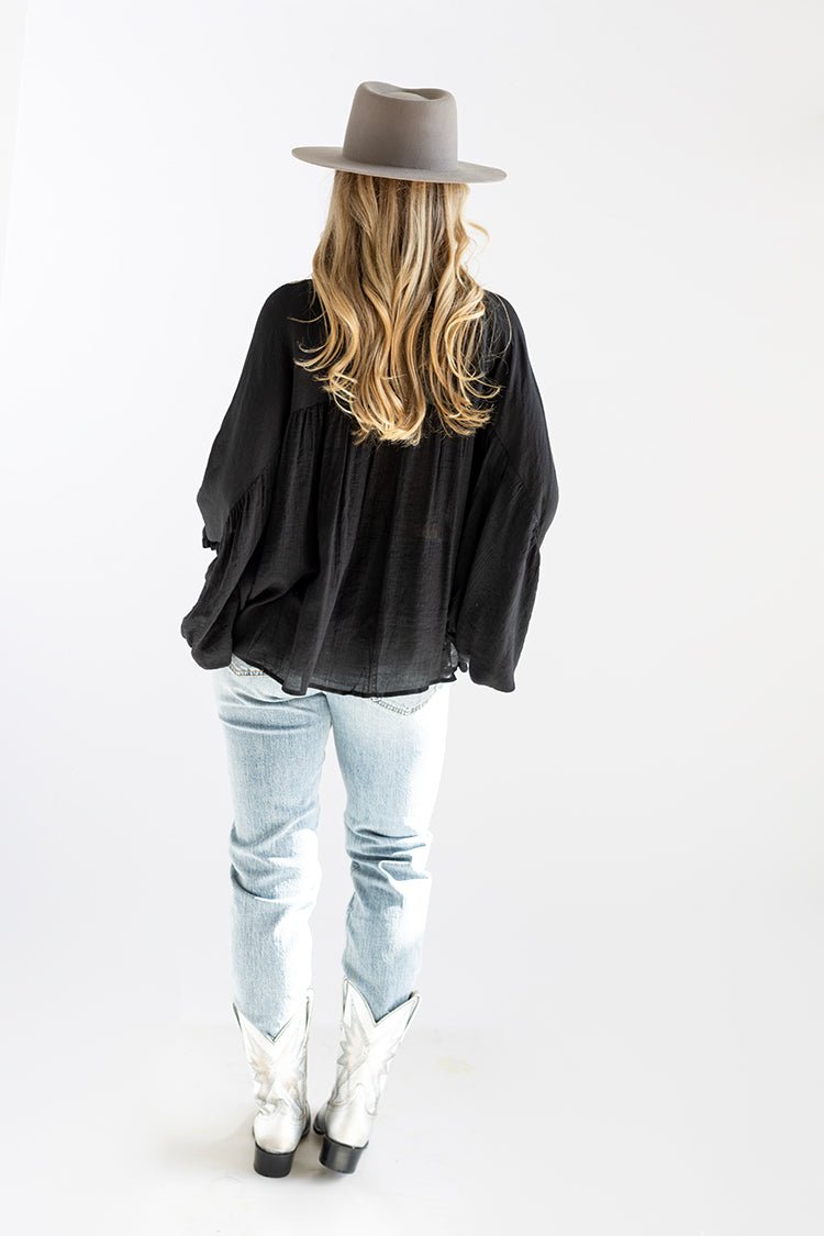 Black Button - Up Batwing Top - Flea Style