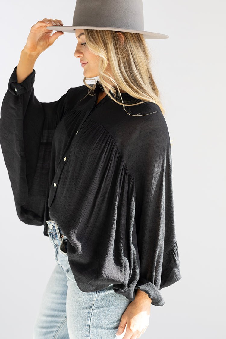 Black Button - Up Batwing Top - Flea Style