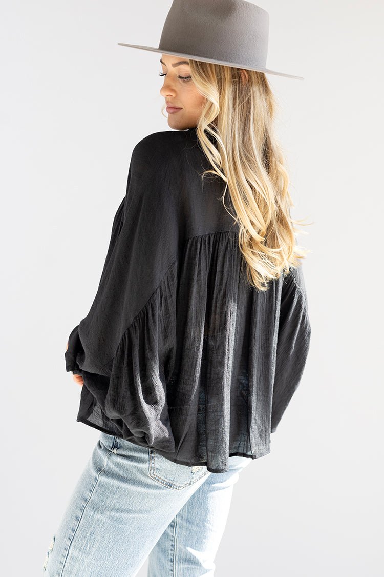 Black Button - Up Batwing Top - Flea Style