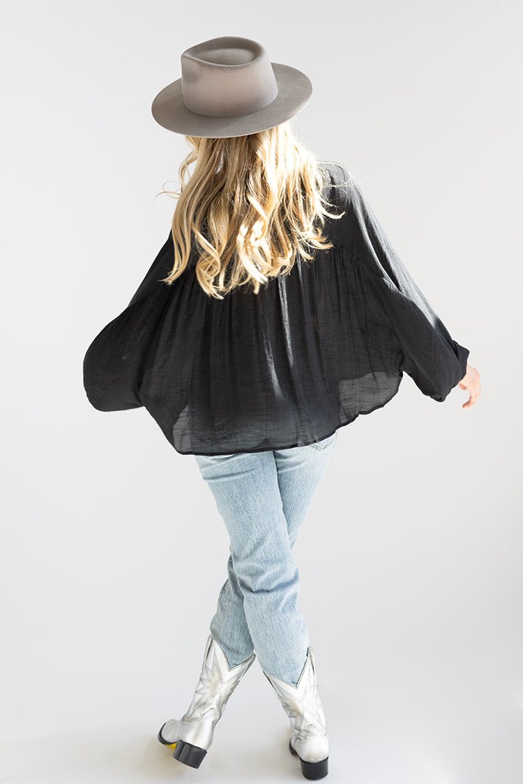 Black Button - Up Batwing Top - Flea Style