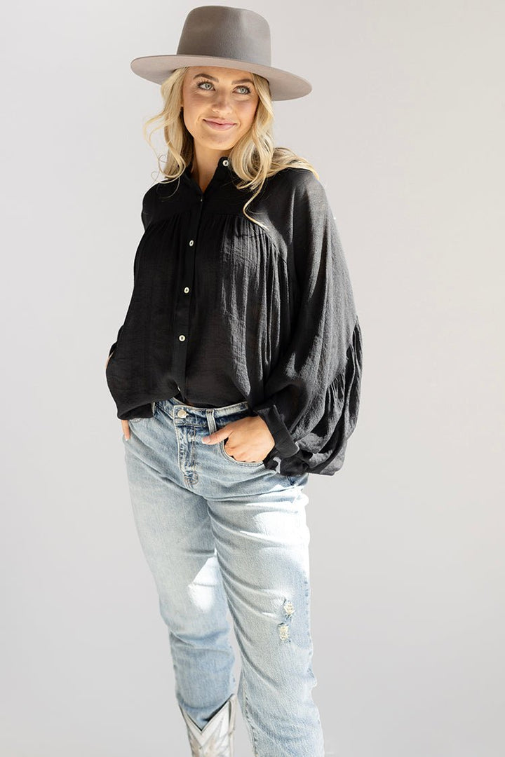 Black Button - Up Batwing Top - Flea Style