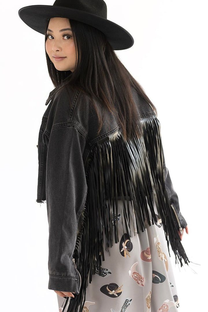 Black Denim Jacket with Fringe - Flea Style