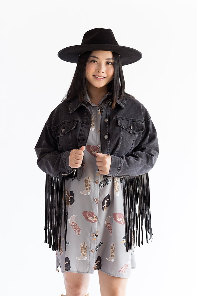 Black Denim Jacket with Fringe - Flea Style