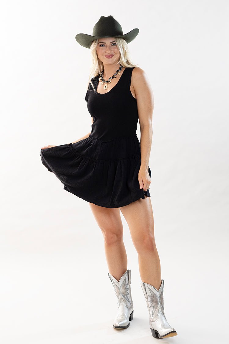 Black Jersey Drop Waist Mini Dress - Flea Style