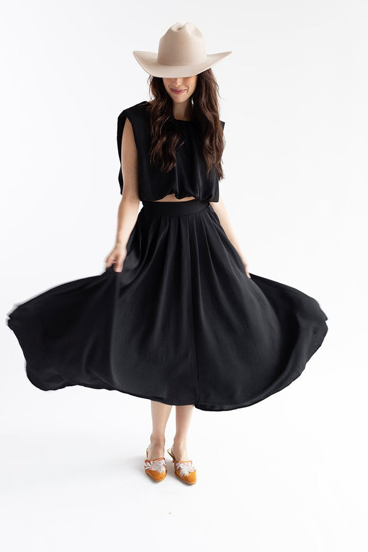 Black Pleated Midi Skirt - Flea Style