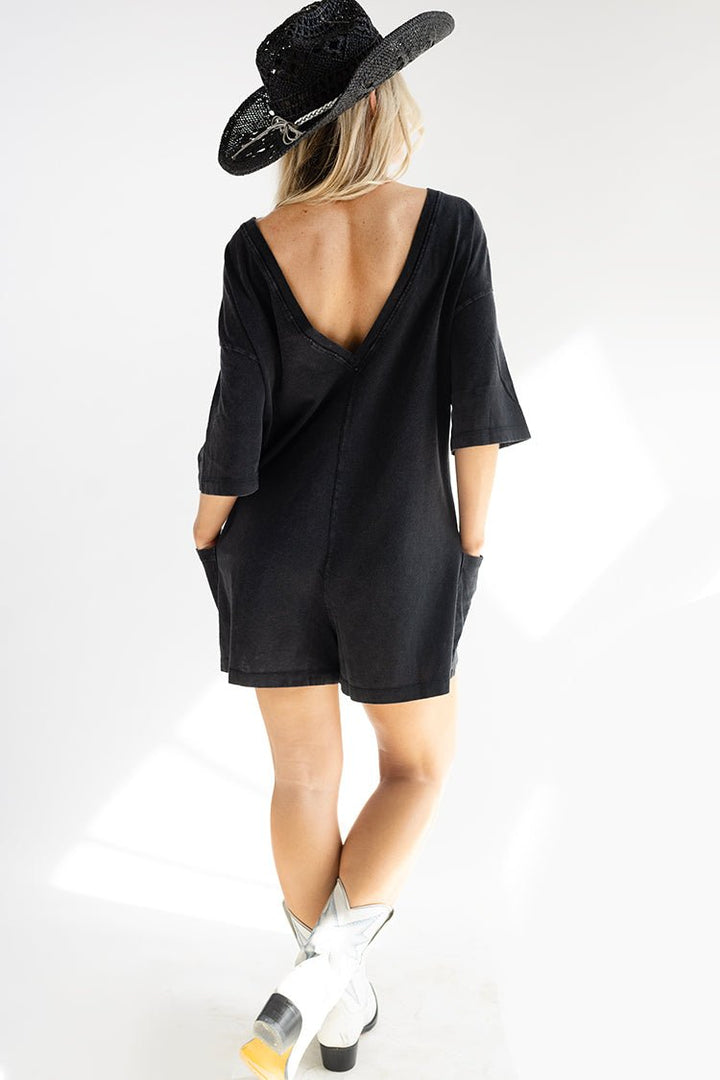 Black Short Sleeve Casual Romper - Flea Style