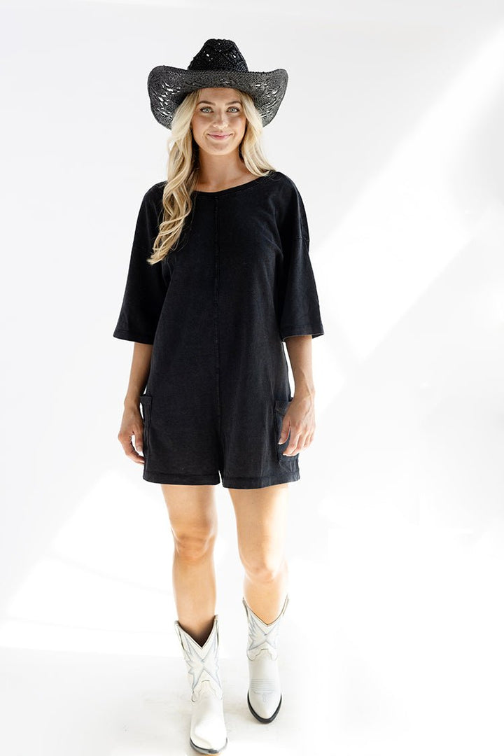 Black Short Sleeve Casual Romper - Flea Style