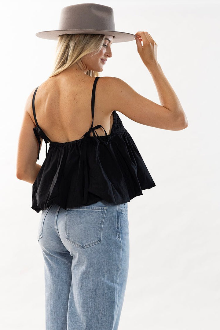 Black Sleeveless Bubble Hem Crochet Top - Flea Style