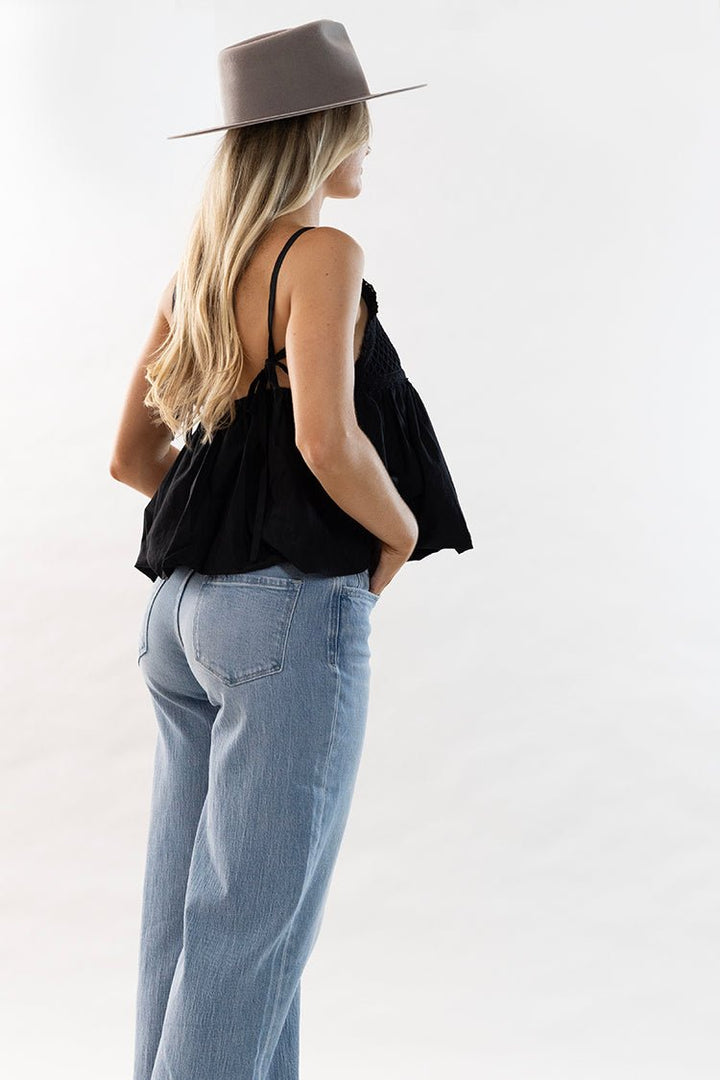Black Sleeveless Bubble Hem Crochet Top - Flea Style