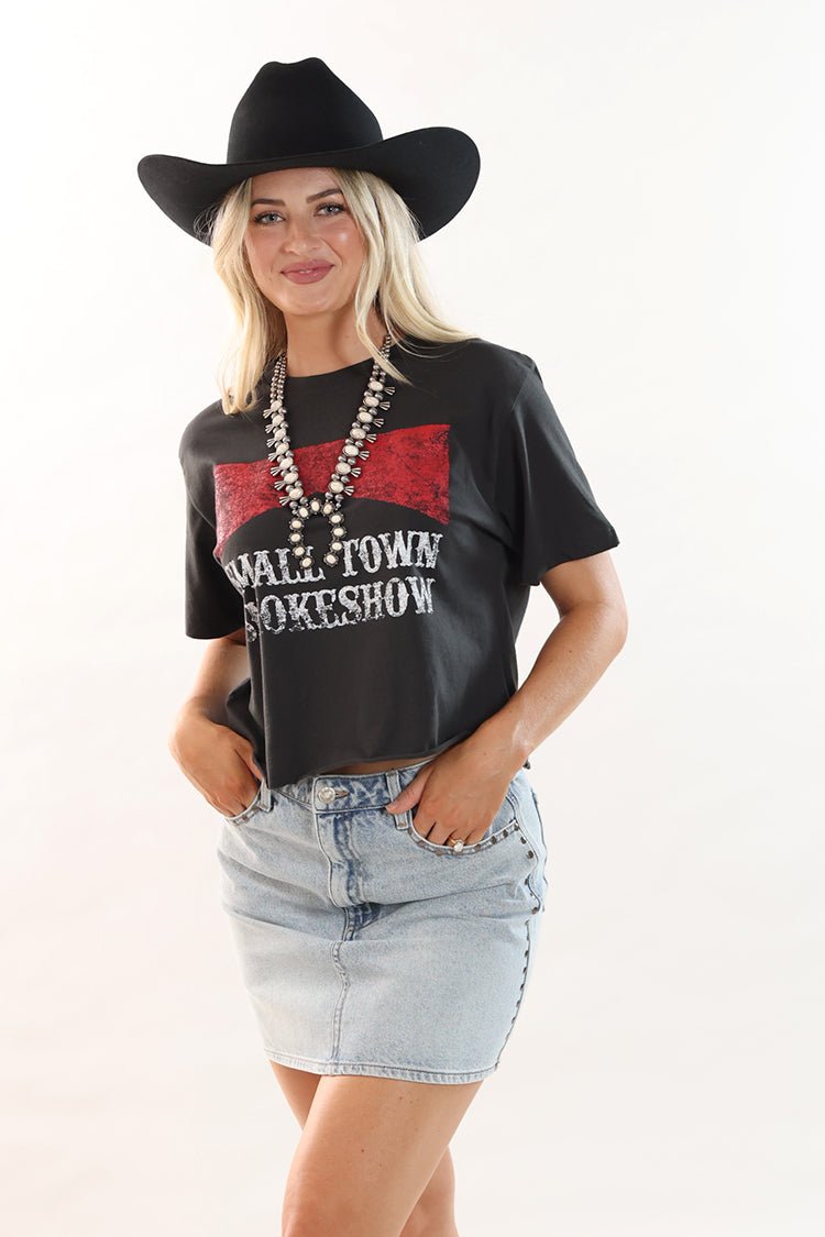 Black Small Town Smokeshow Cropped Graphic T-Shirt - Flea Style