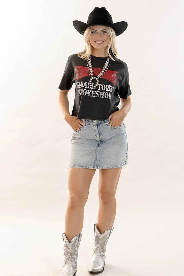 Black Small Town Smokeshow Cropped Graphic T-Shirt - Flea Style