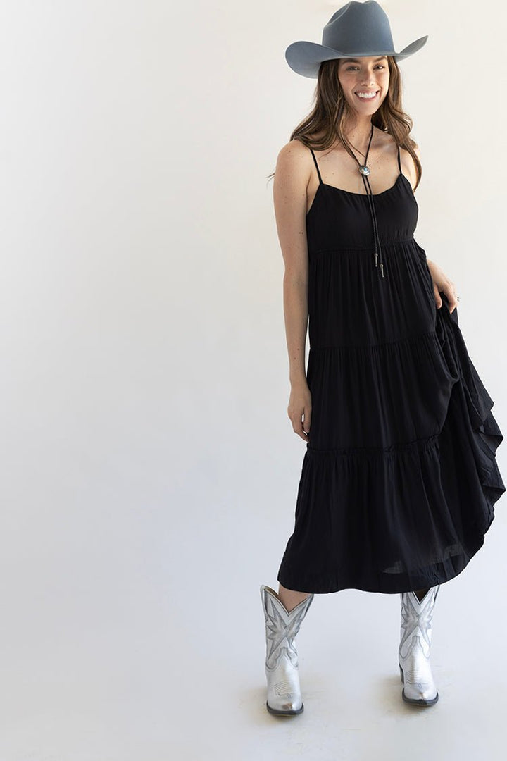 Black Tiered Skinny Strap Maxi Dress - Flea Style