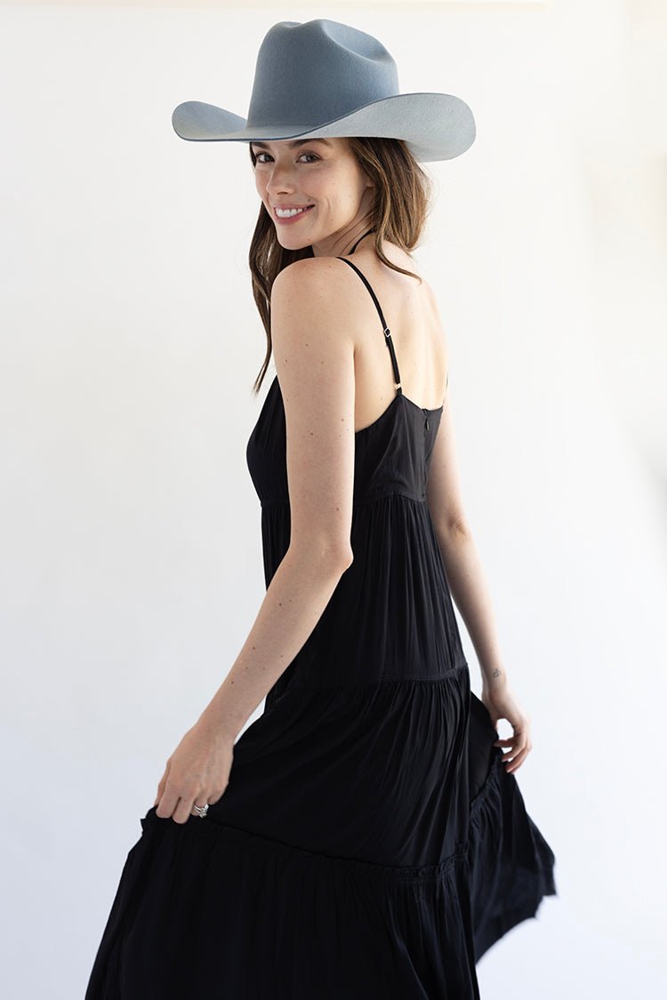 Black Tiered Skinny Strap Maxi Dress - Flea Style