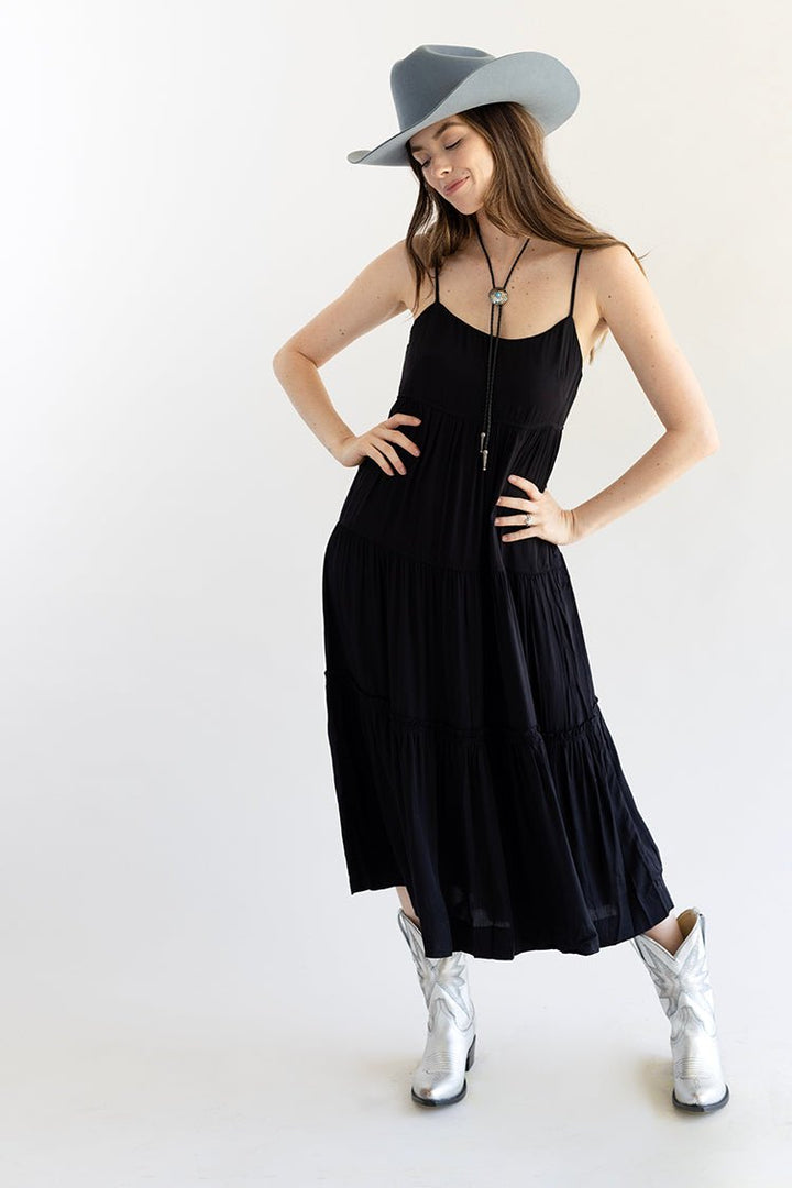 Black Tiered Skinny Strap Maxi Dress - Flea Style