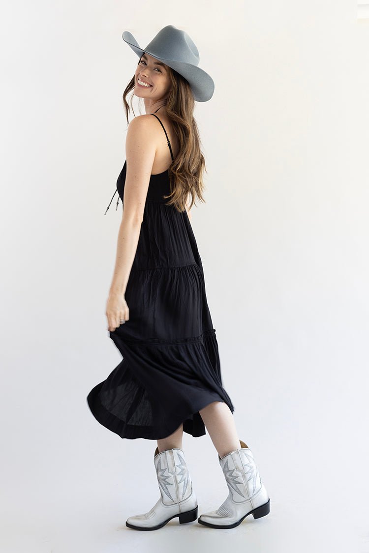 Black Tiered Skinny Strap Maxi Dress - Flea Style