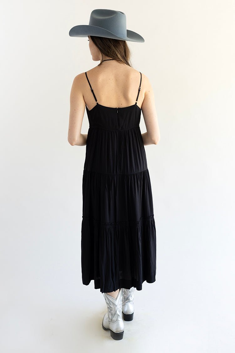 Black Tiered Skinny Strap Maxi Dress - Flea Style