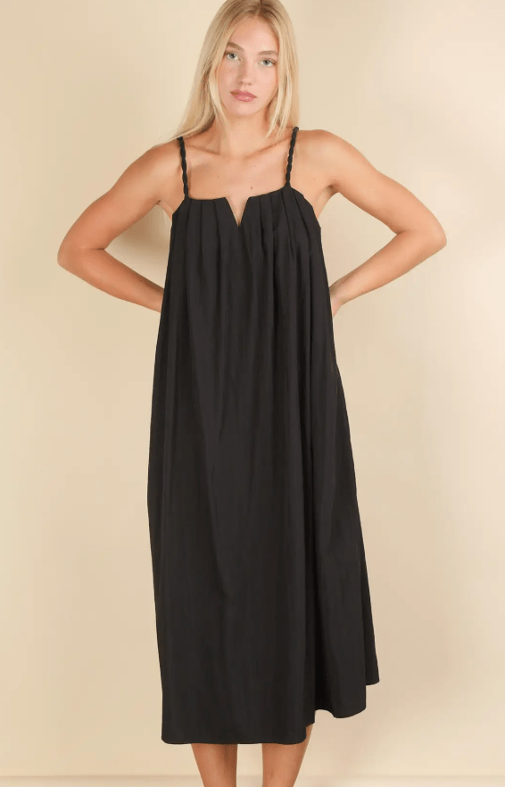 Black Woven Midi Dress with Braided Straps - Flea Style