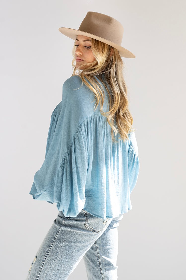 Blue Button - Up Batwing Top - Flea Style