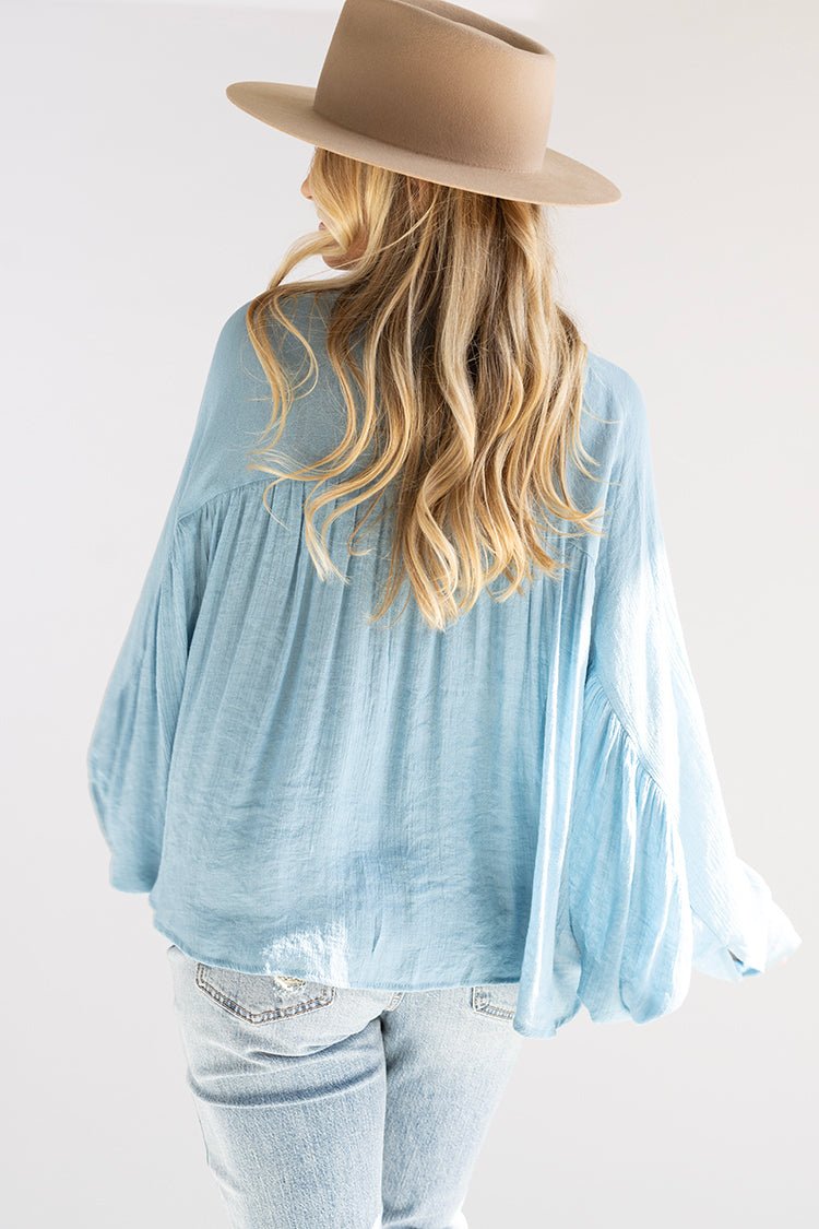 Blue Button - Up Batwing Top - Flea Style