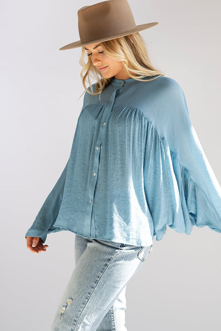 Blue Button - Up Batwing Top - Flea Style