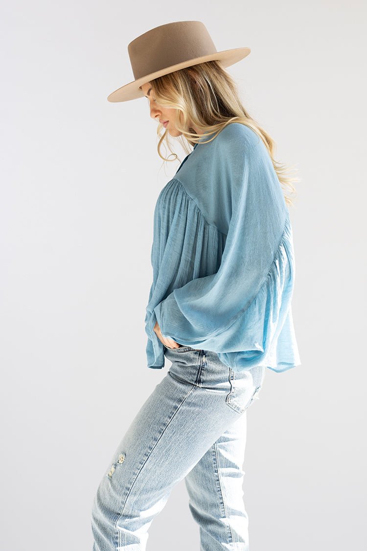 Blue Button - Up Batwing Top - Flea Style