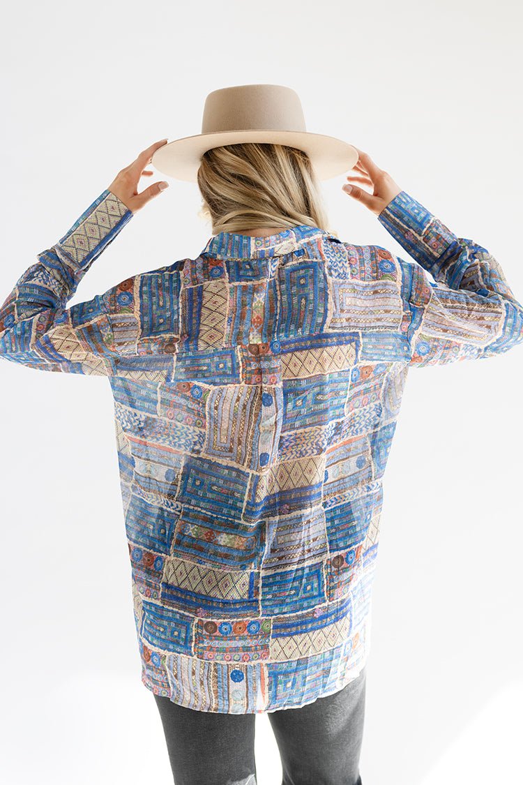 Blue Multicolored Patchwork Print Top - Flea Style