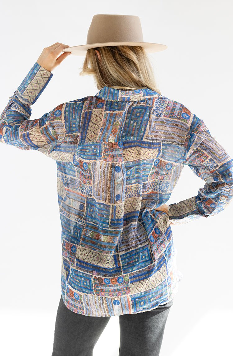 Blue Multicolored Patchwork Print Top - Flea Style