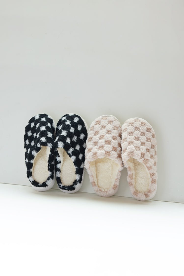 Brown and Beige Checkered Slippers - Flea Style