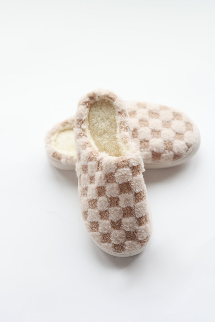 Brown and Beige Checkered Slippers - Flea Style