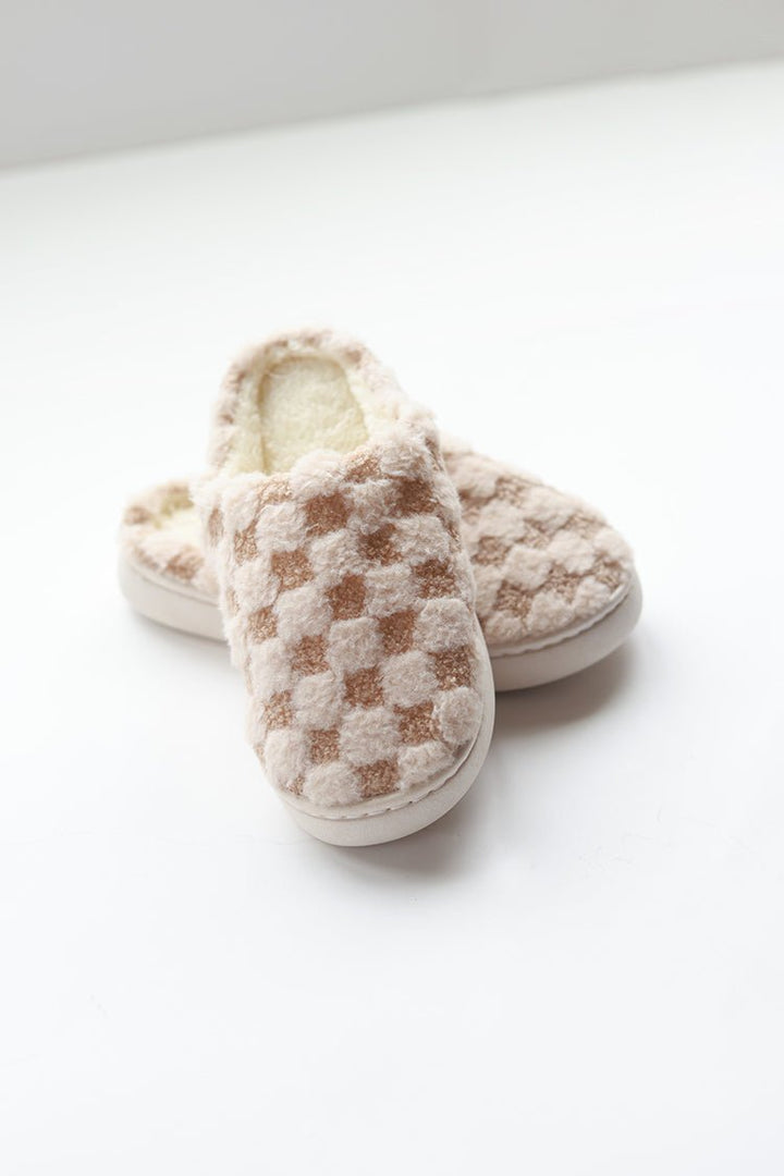 Brown and Beige Checkered Slippers - Flea Style