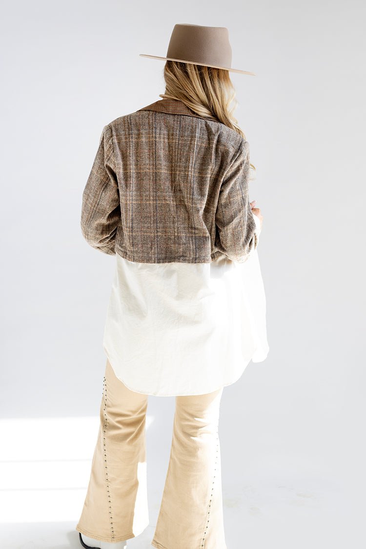 Brown and Blue Mixed Media Blazer - Flea Style