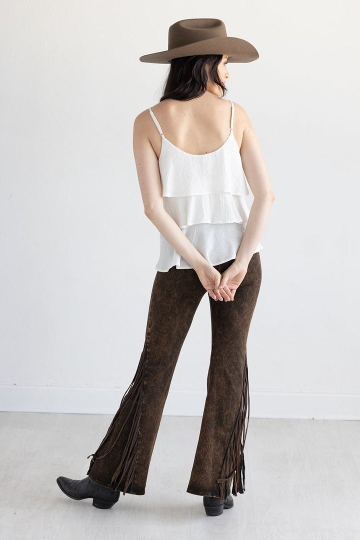 Brown Fringe Flare Leggings - Flea Style